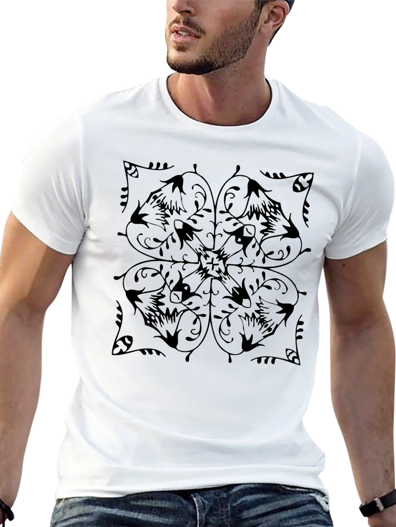 Floral Mandala Graphic Tee - Mens Black T-Shirt