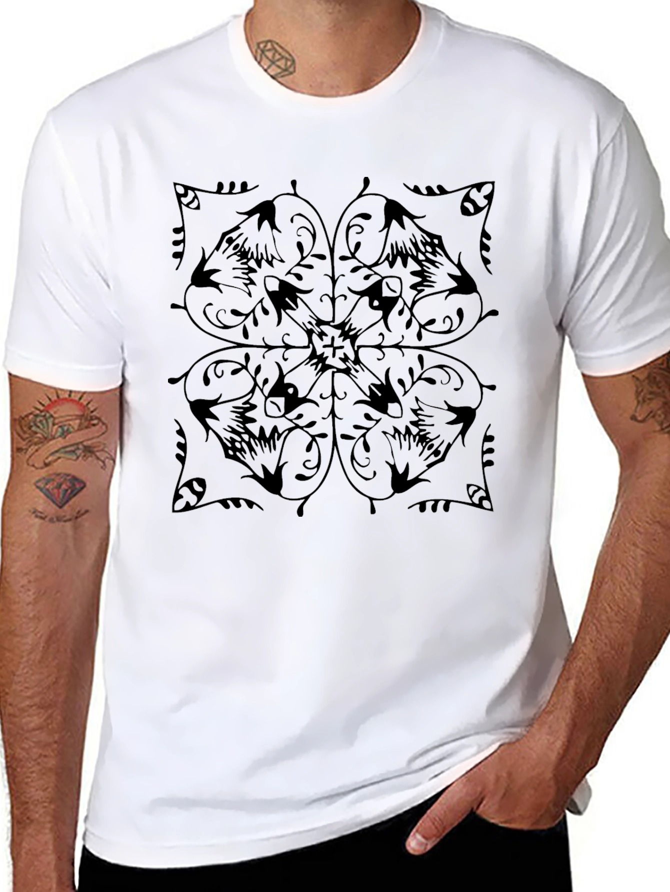 Floral Mandala Graphic Tee - Mens Black T-Shirt