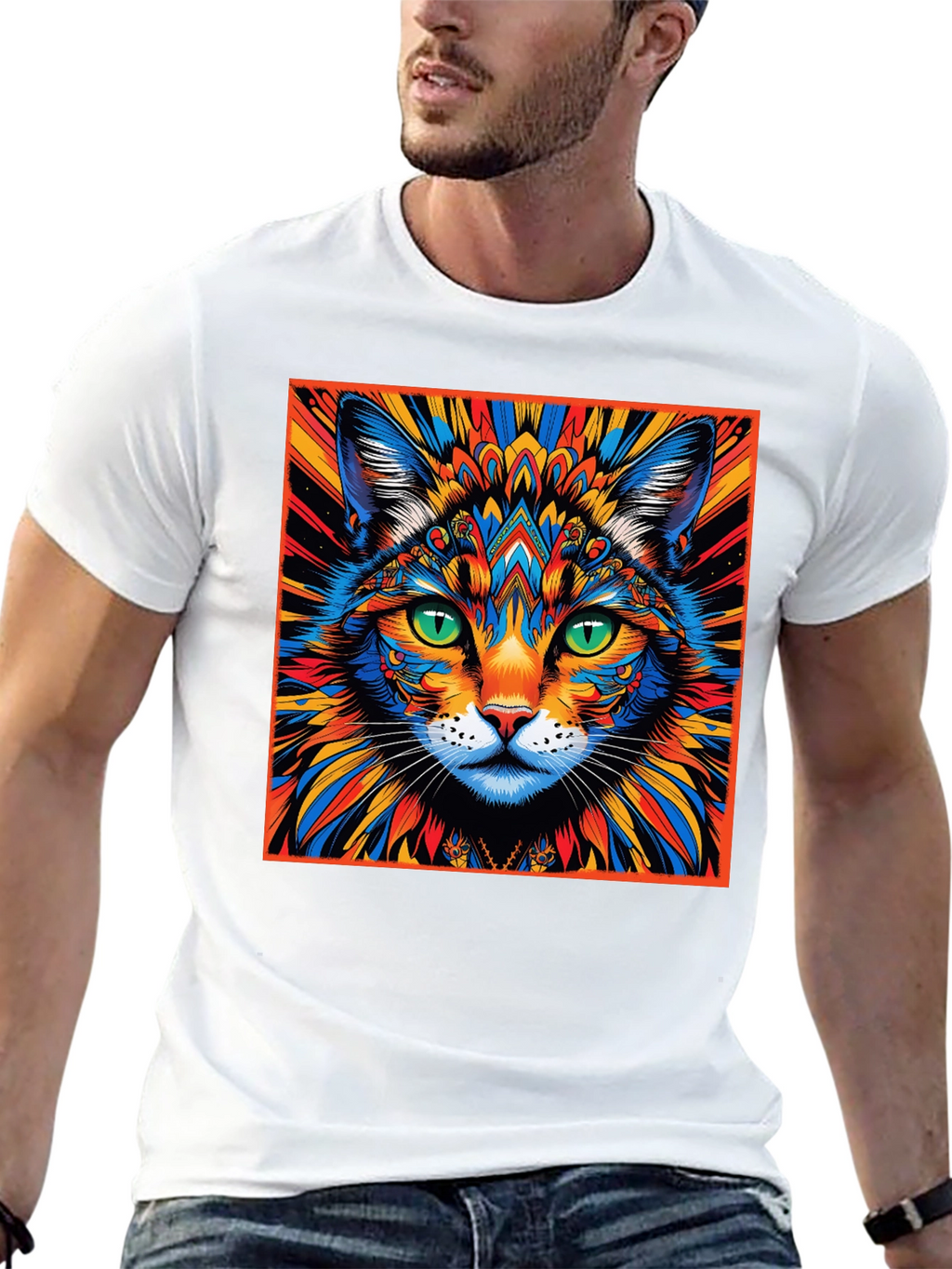 Psychedelic Cat Graphic Tee - Unique Design