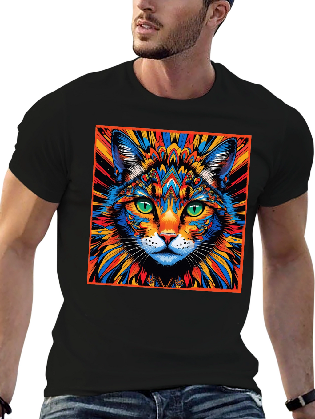 Psychedelic Cat Graphic Tee - Unique Design