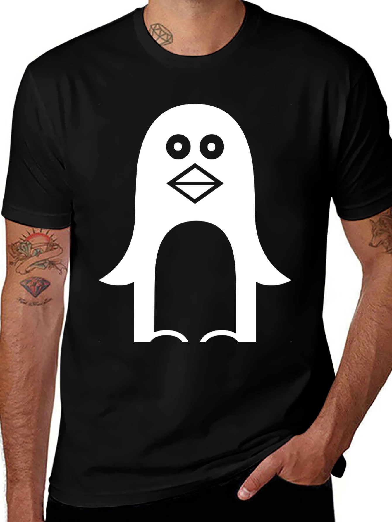 Penguin Graphic Tee - Black Cotton Blend T-Shirt