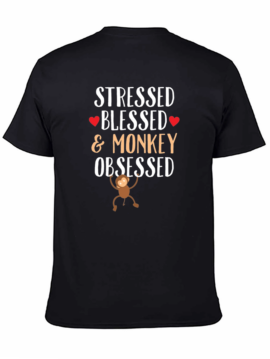 Stressed Blessed Monkey Obsessed Black T-Shirt