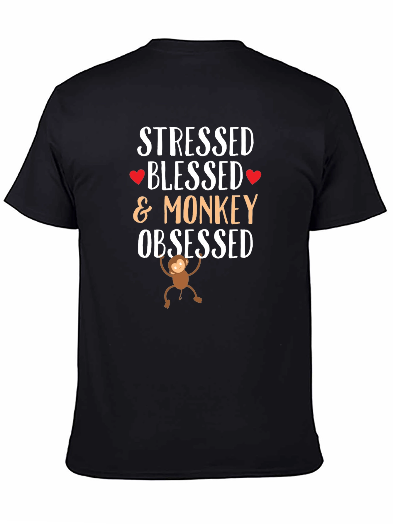 Stressed Blessed Monkey Obsessed Black T-Shirt