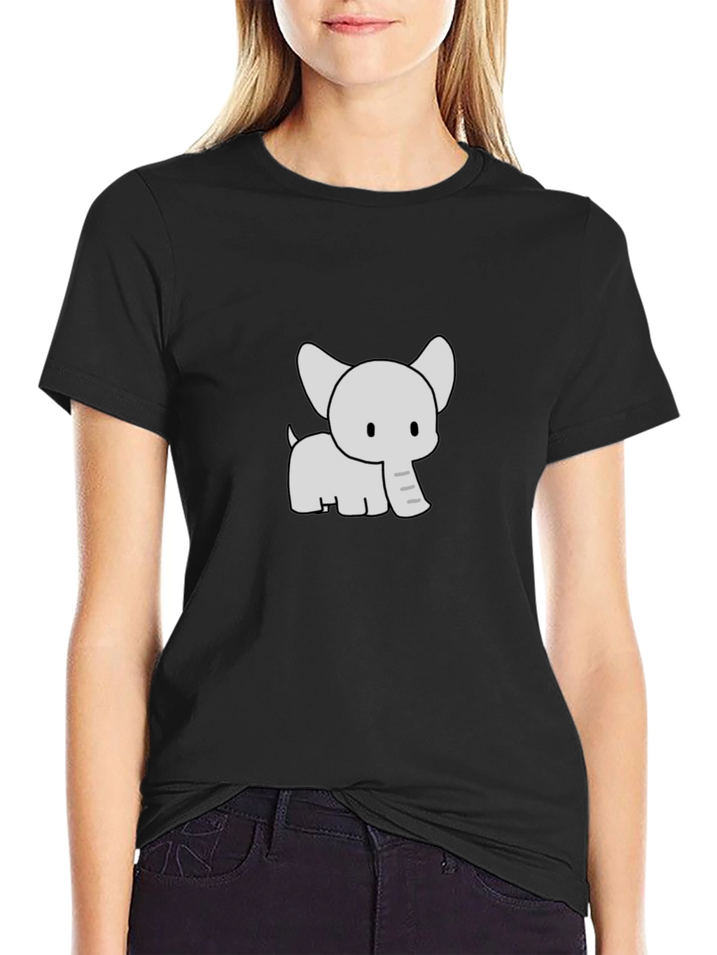 Cute Elephant Graphic Print Black T-Shirt