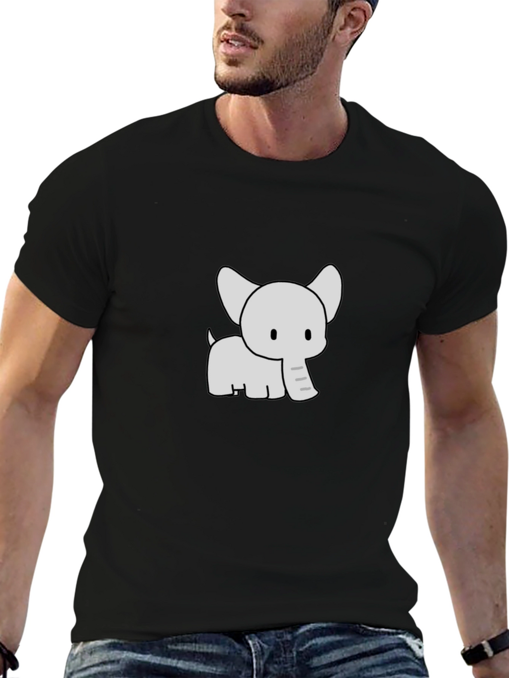 Cute Elephant Graphic Print Black T-Shirt