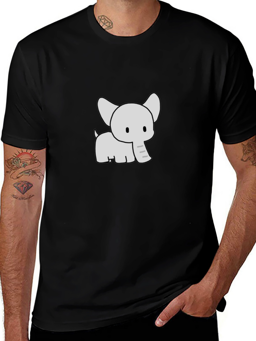 Cute Elephant Graphic Print Black T-Shirt