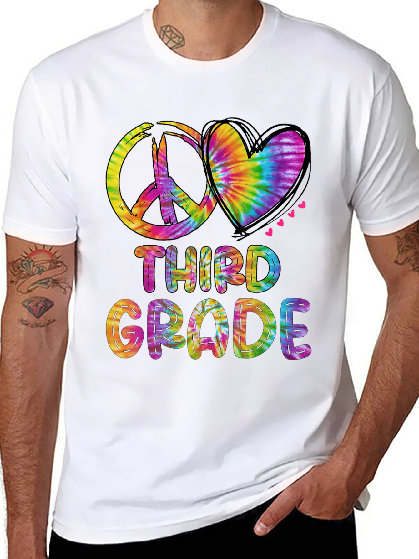 Third Grade Peace & Love Tie-Dye T-Shirt