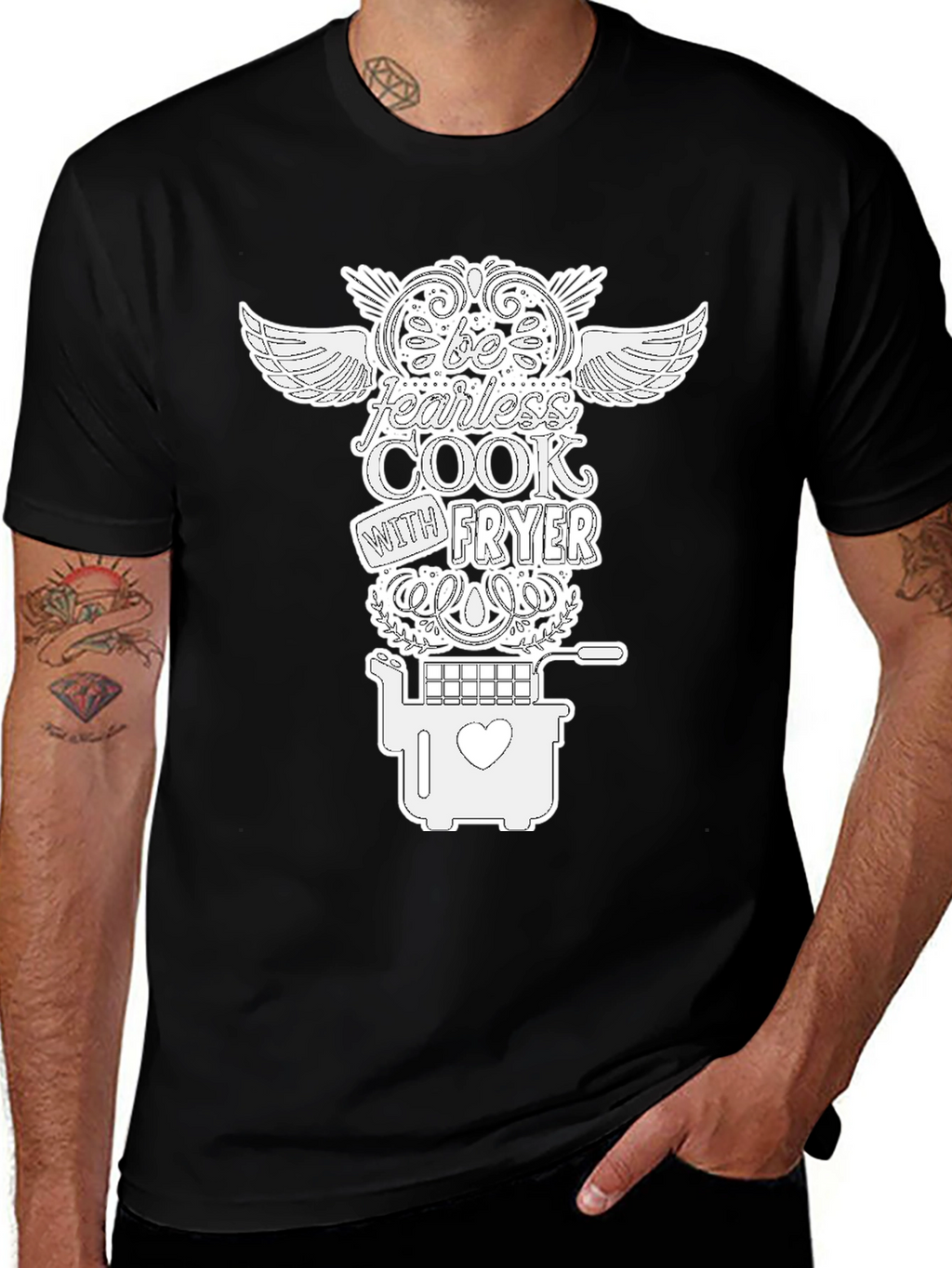 Be Fearless Cook with Fryer Black Graphic T-Shirt