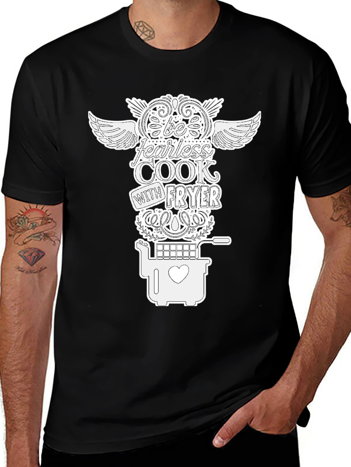 Be Fearless Cook with Fryer Black Graphic T-Shirt
