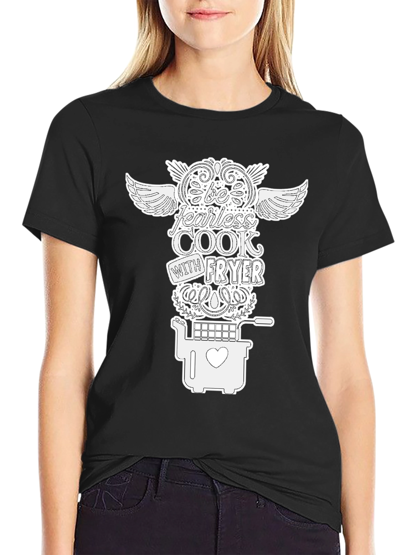 Be Fearless Cook with Fryer Black Graphic T-Shirt
