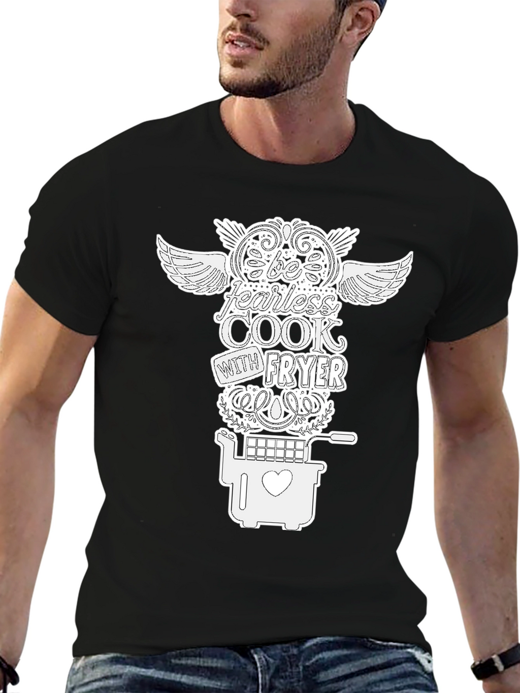 Be Fearless Cook with Fryer Black Graphic T-Shirt