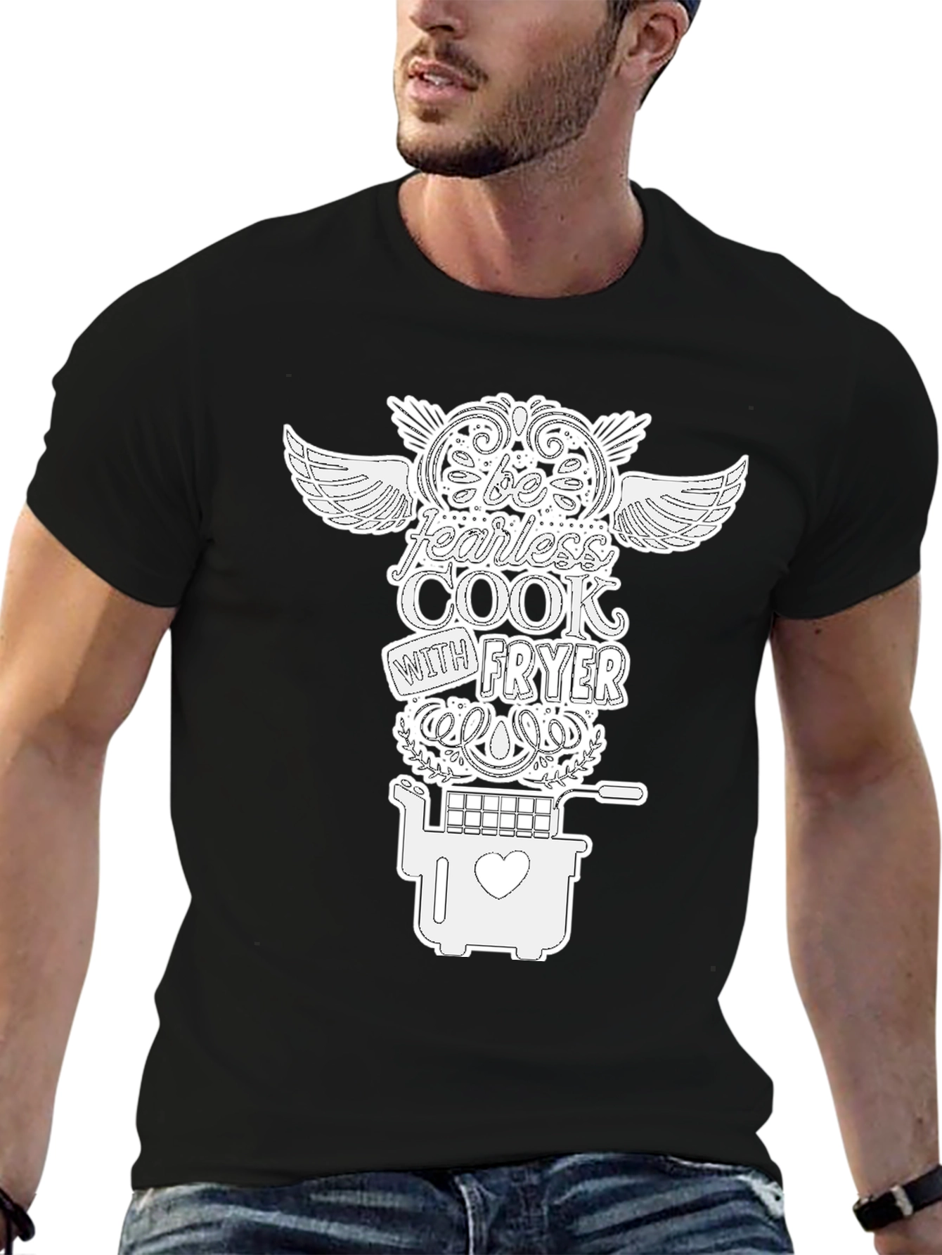Be Fearless Cook with Fryer Black Graphic T-Shirt