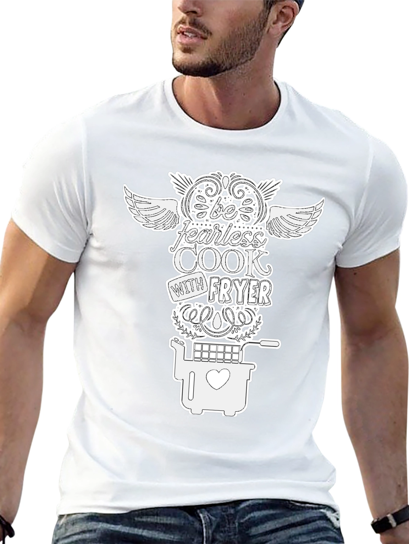 Be Fearless Cook with Fryer Black Graphic T-Shirt