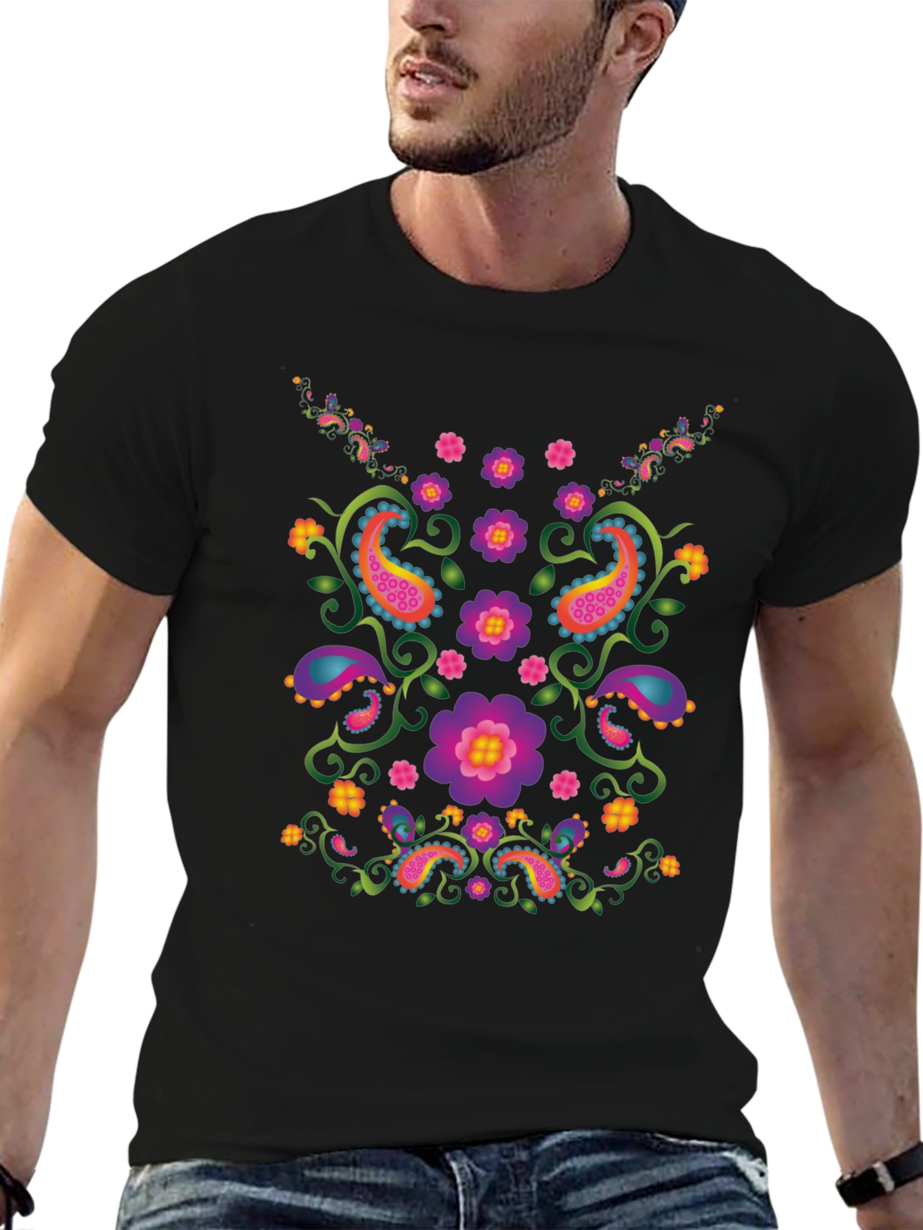 Floral Paisley Graphic Black T-Shirt