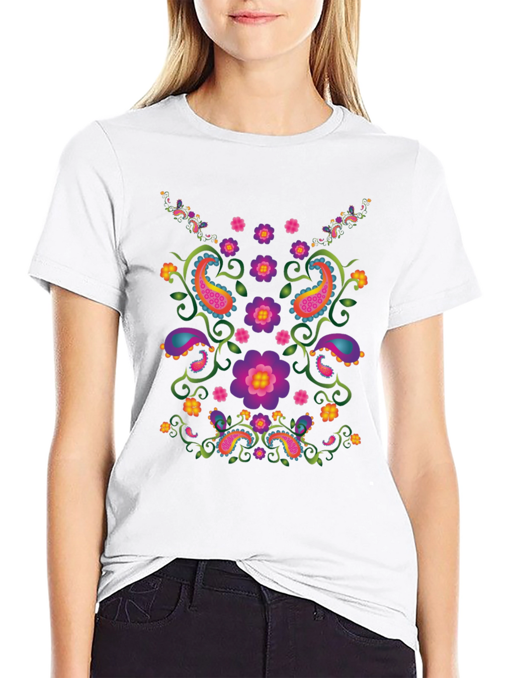 Floral Paisley Graphic Black T-Shirt