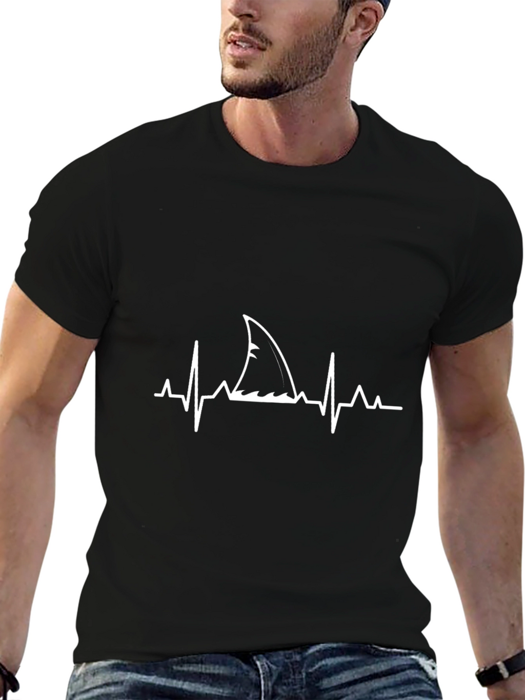 Shark Heartbeat T-Shirt - Black Graphic Tee