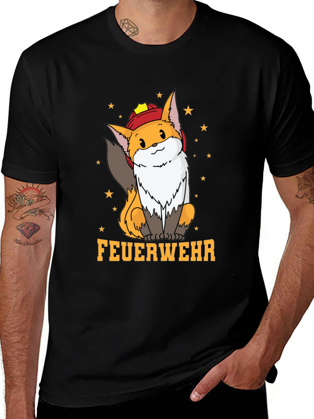 Fox Firefighter T-Shirt - Cute Cartoon Design
