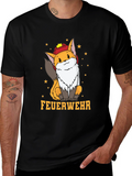 Fox Firefighter T-Shirt - Cute Cartoon Design