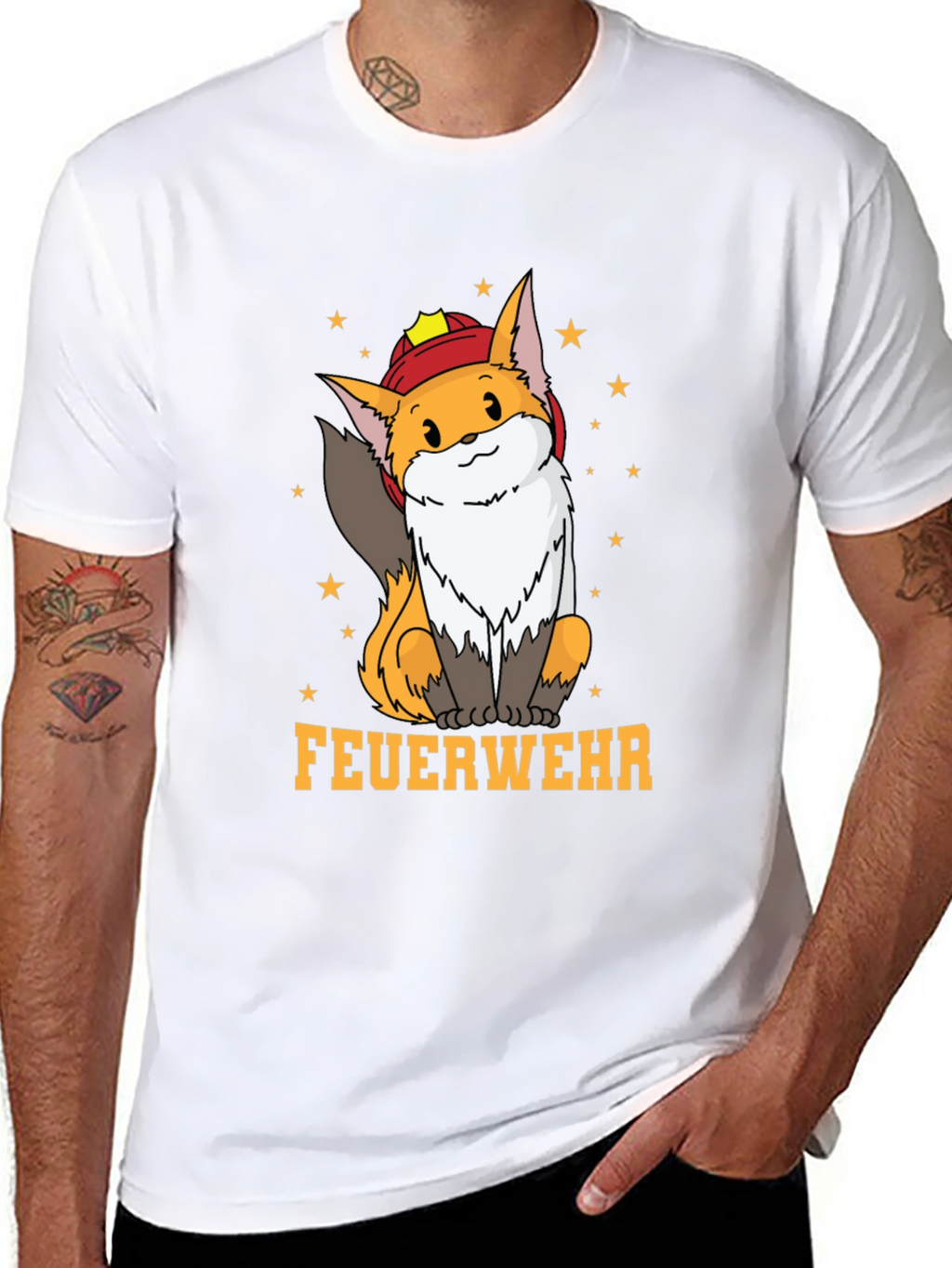 Fox Firefighter T-Shirt - Cute Cartoon Design