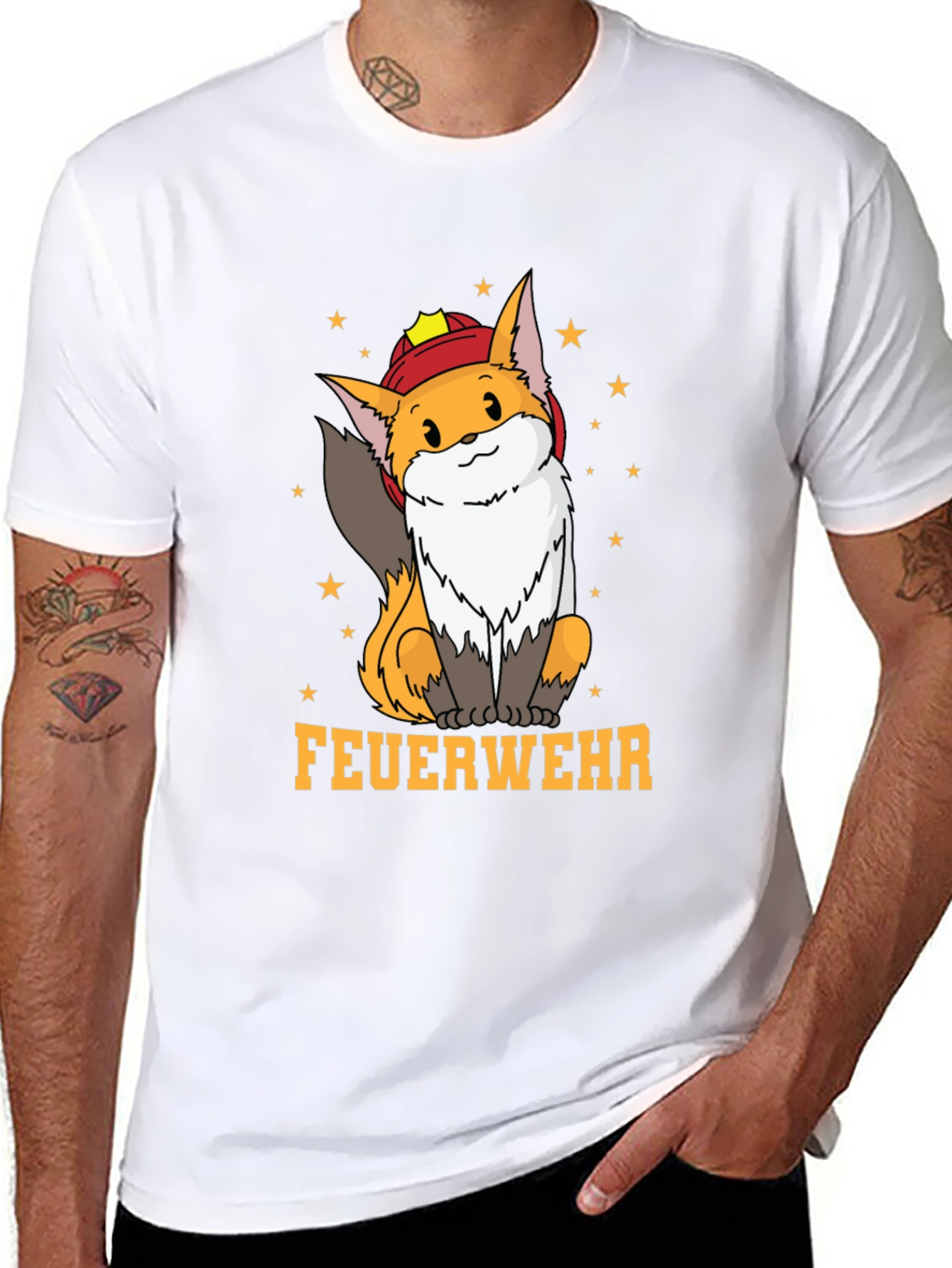 Fox Firefighter T-Shirt - Cute Cartoon Design
