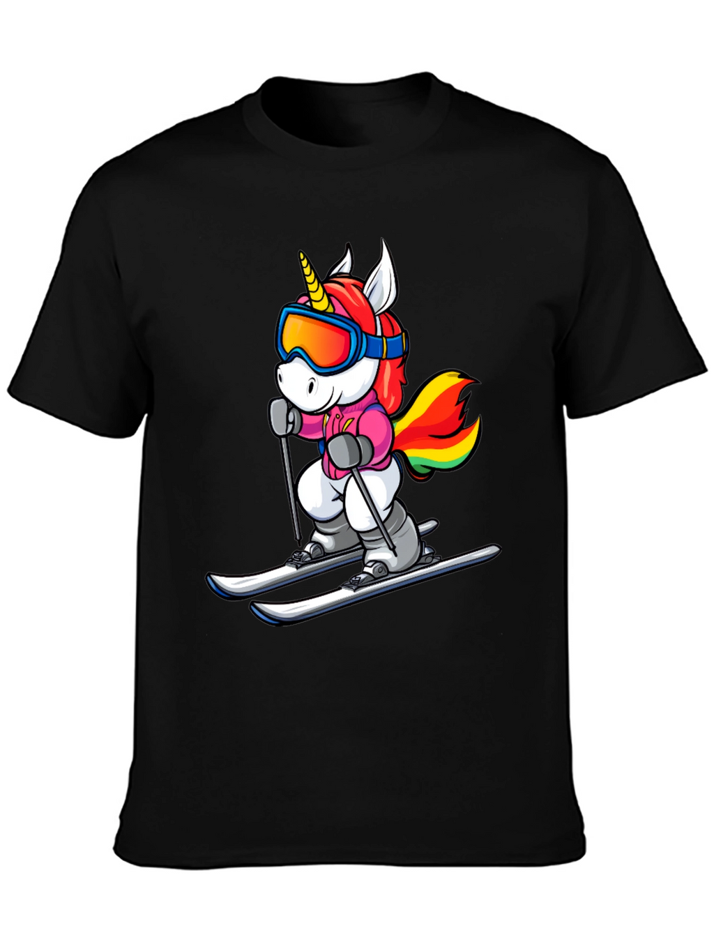Unicorn Skiing Black T-Shirt