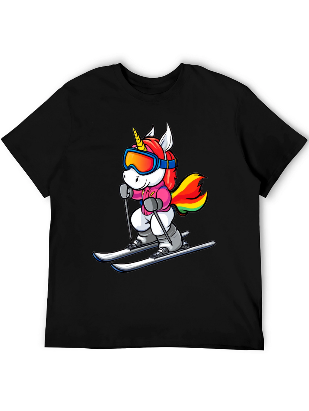 Unicorn Skiing Black T-Shirt