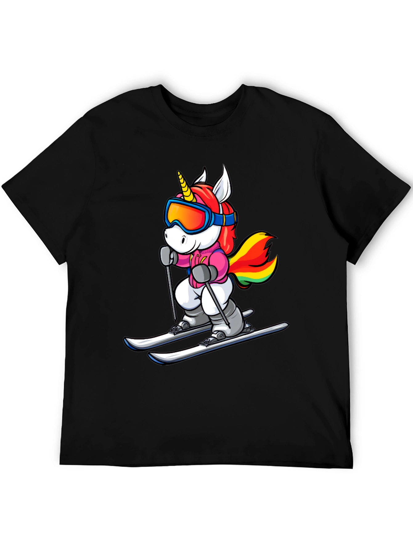 Unicorn Skiing Black T-Shirt
