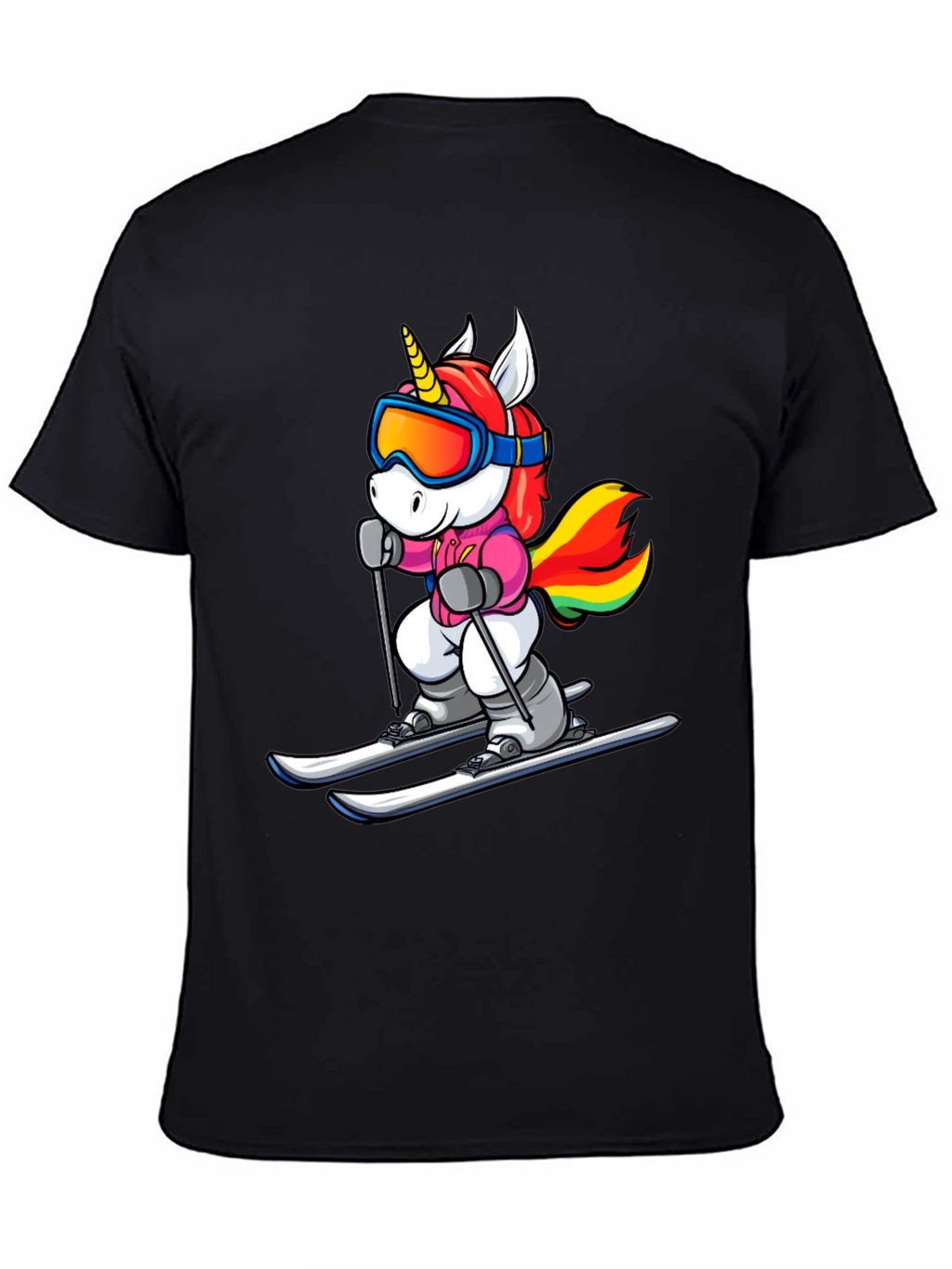 Unicorn Skiing Black T-Shirt