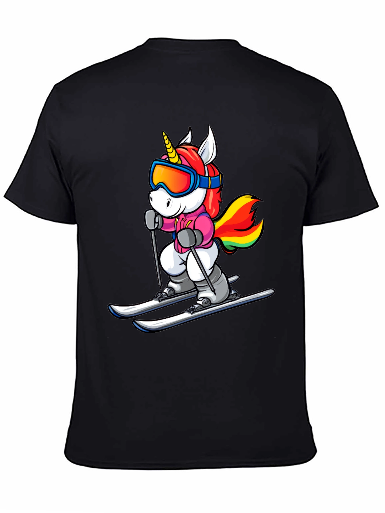 Unicorn Skiing Black T-Shirt