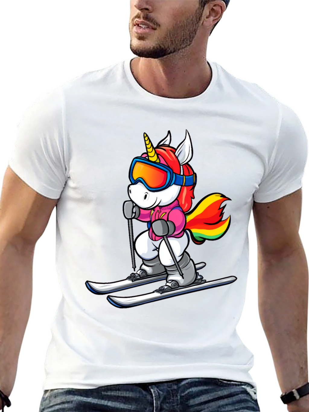 Unicorn Skiing Black T-Shirt