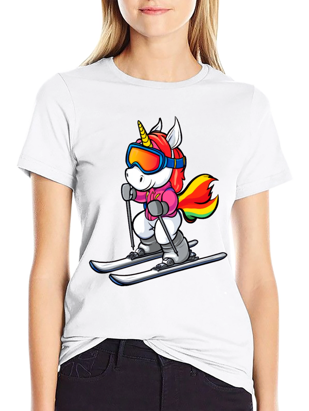 Unicorn Skiing Black T-Shirt