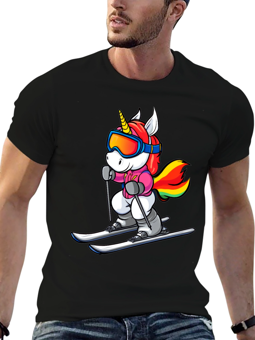 Unicorn Skiing Black T-Shirt