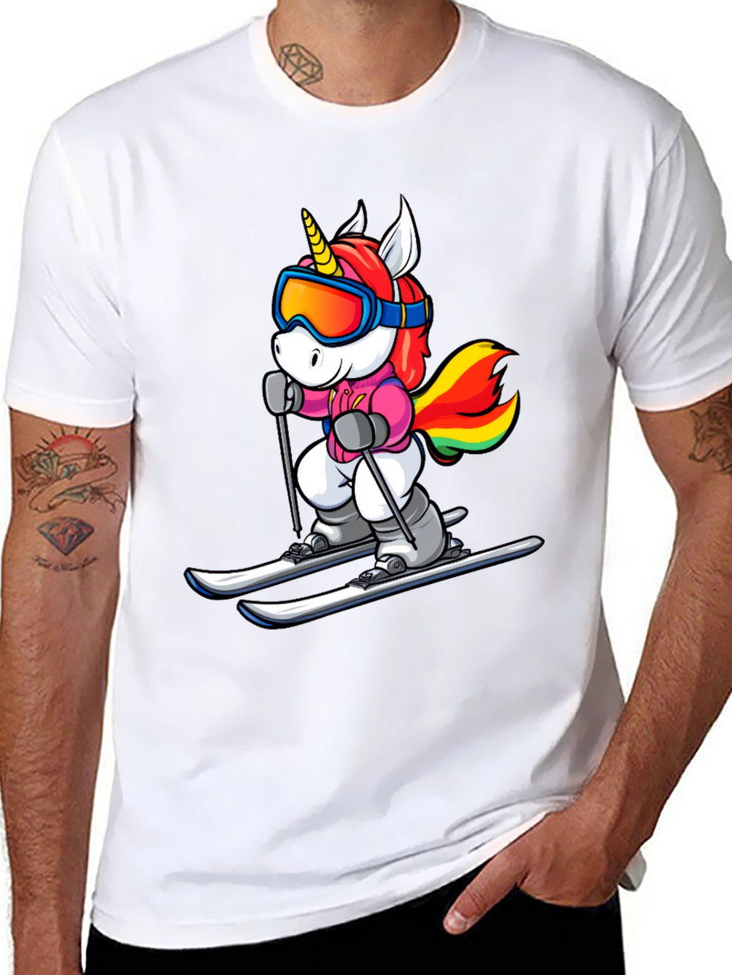 Unicorn Skiing Black T-Shirt