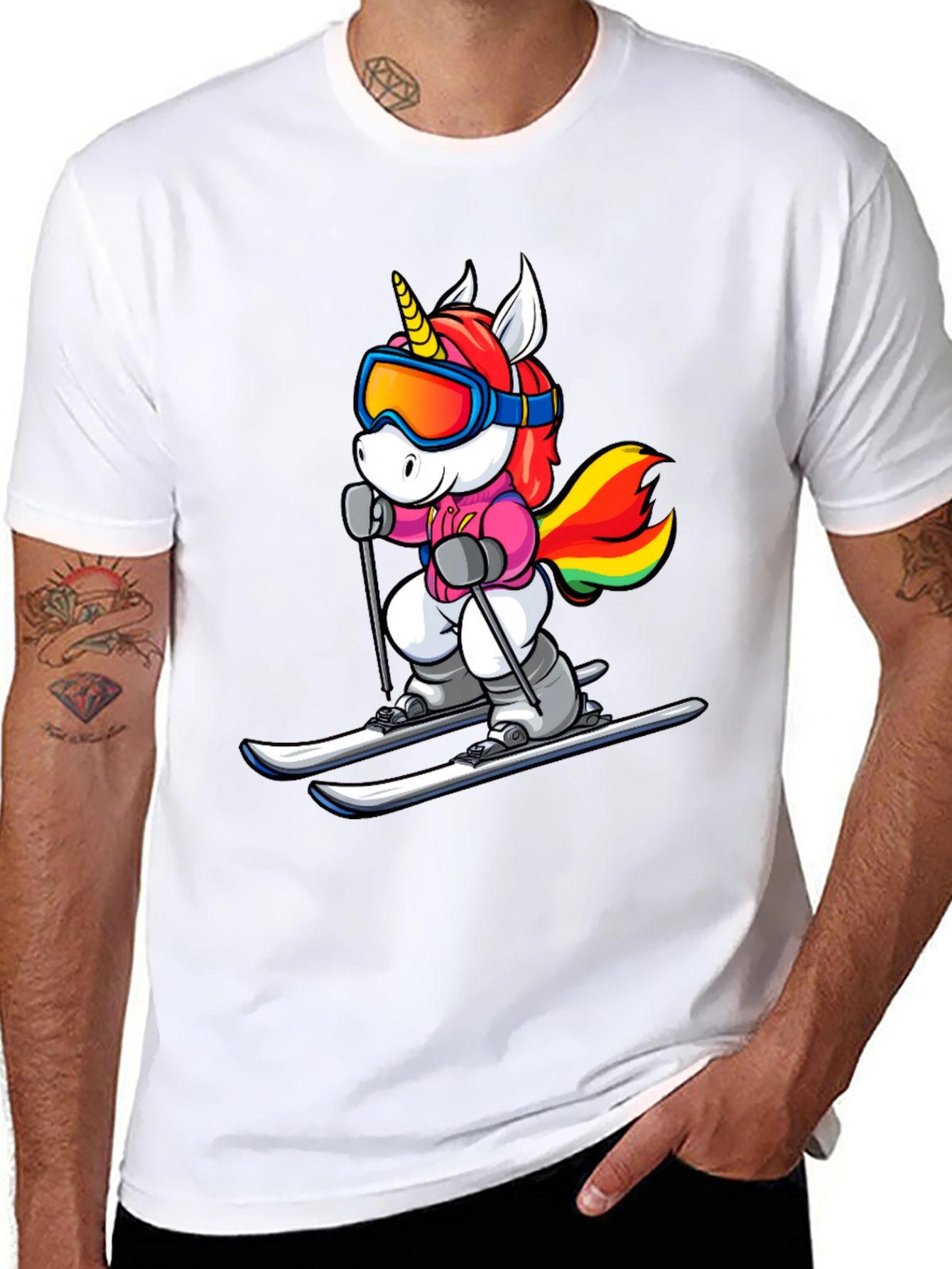 Unicorn Skiing Black T-Shirt