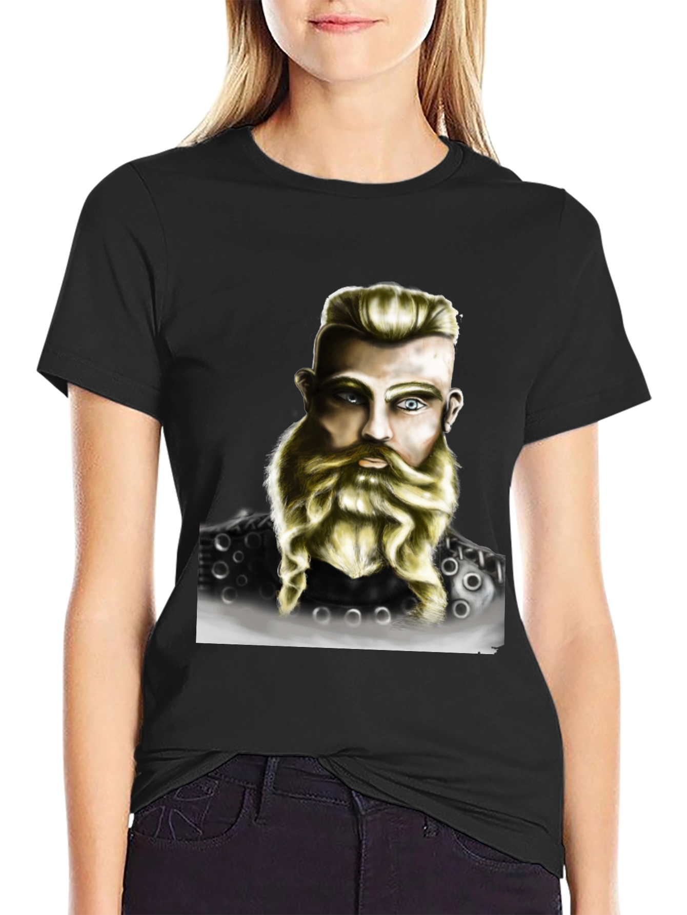 Viking Warrior Portrait Graphic T-Shirt - Black