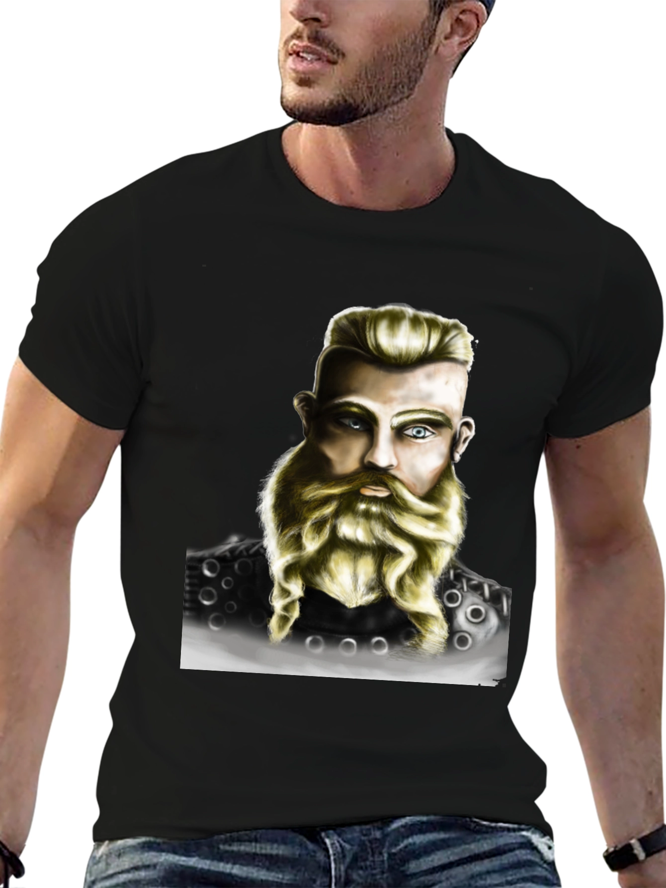 Viking Warrior Portrait Graphic T-Shirt - Black