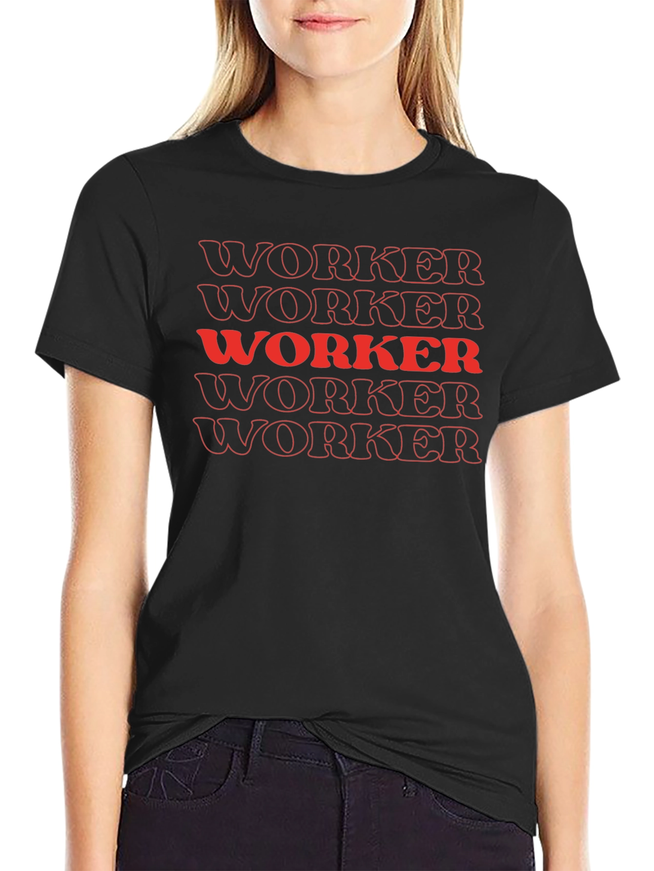 Worker Graphic Tee - Bold Red Text on Black