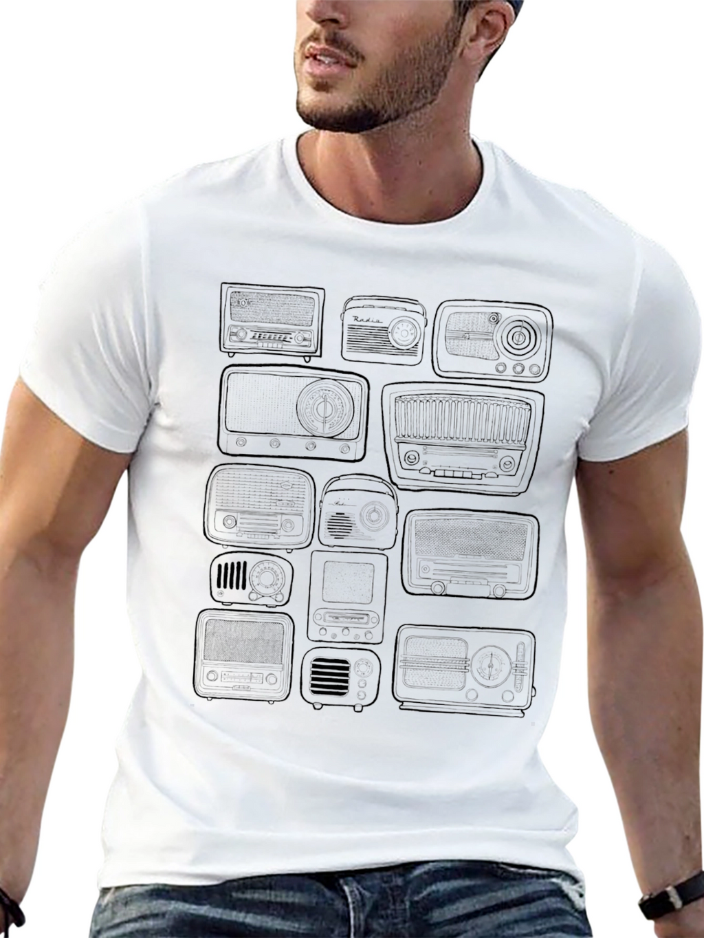 Retro Radio Print Black T-Shirt