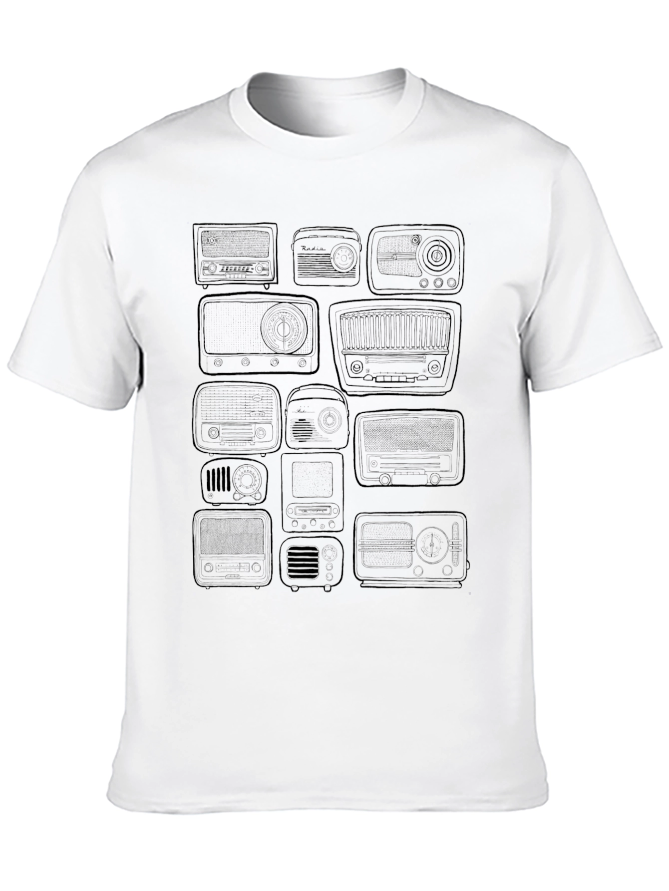 Retro Radio Print Black T-Shirt