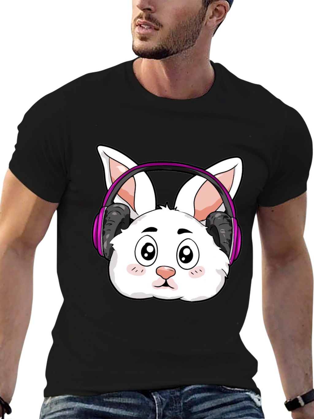 Cute Bunny DJ Black T-Shirt