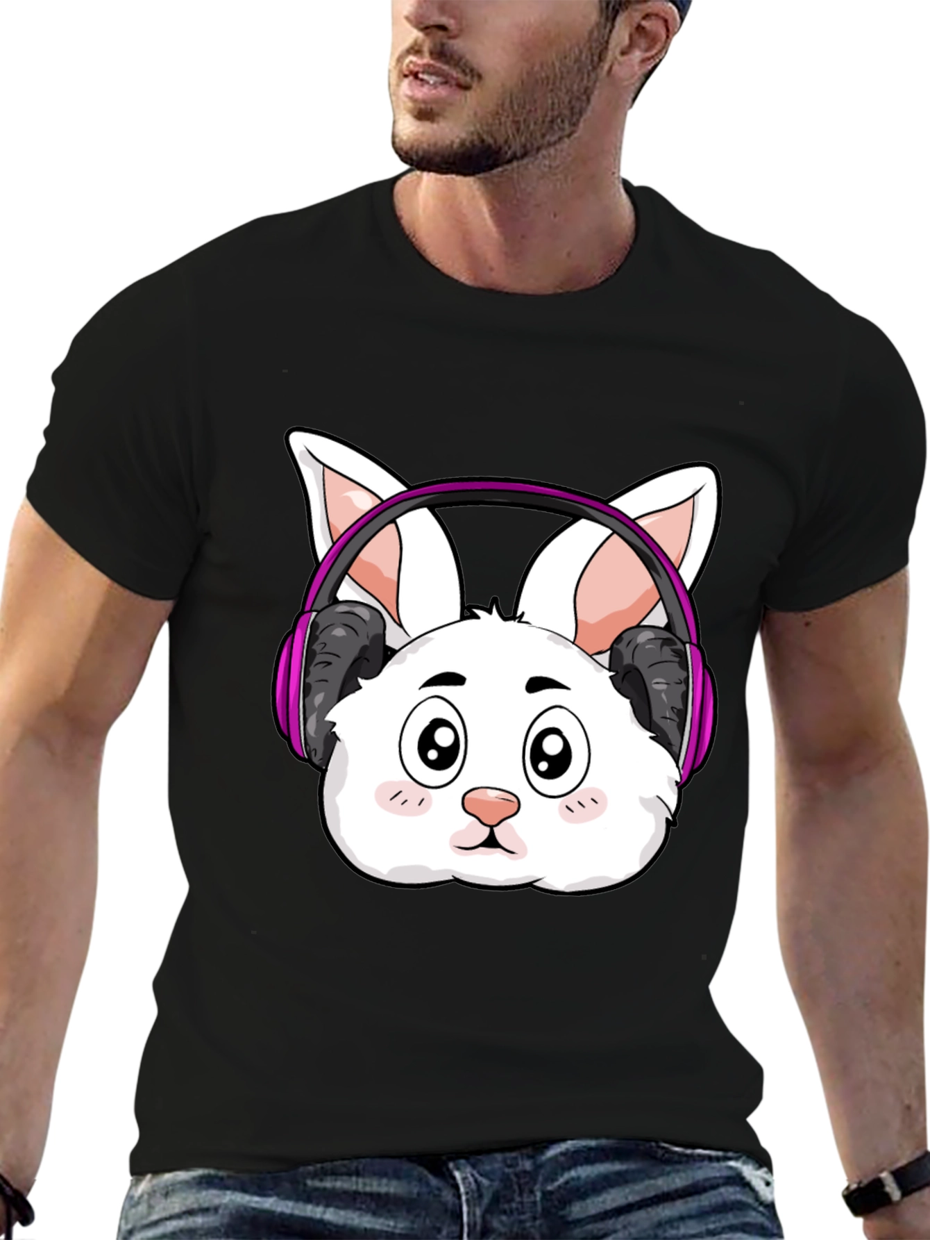 Cute Bunny DJ Black T-Shirt