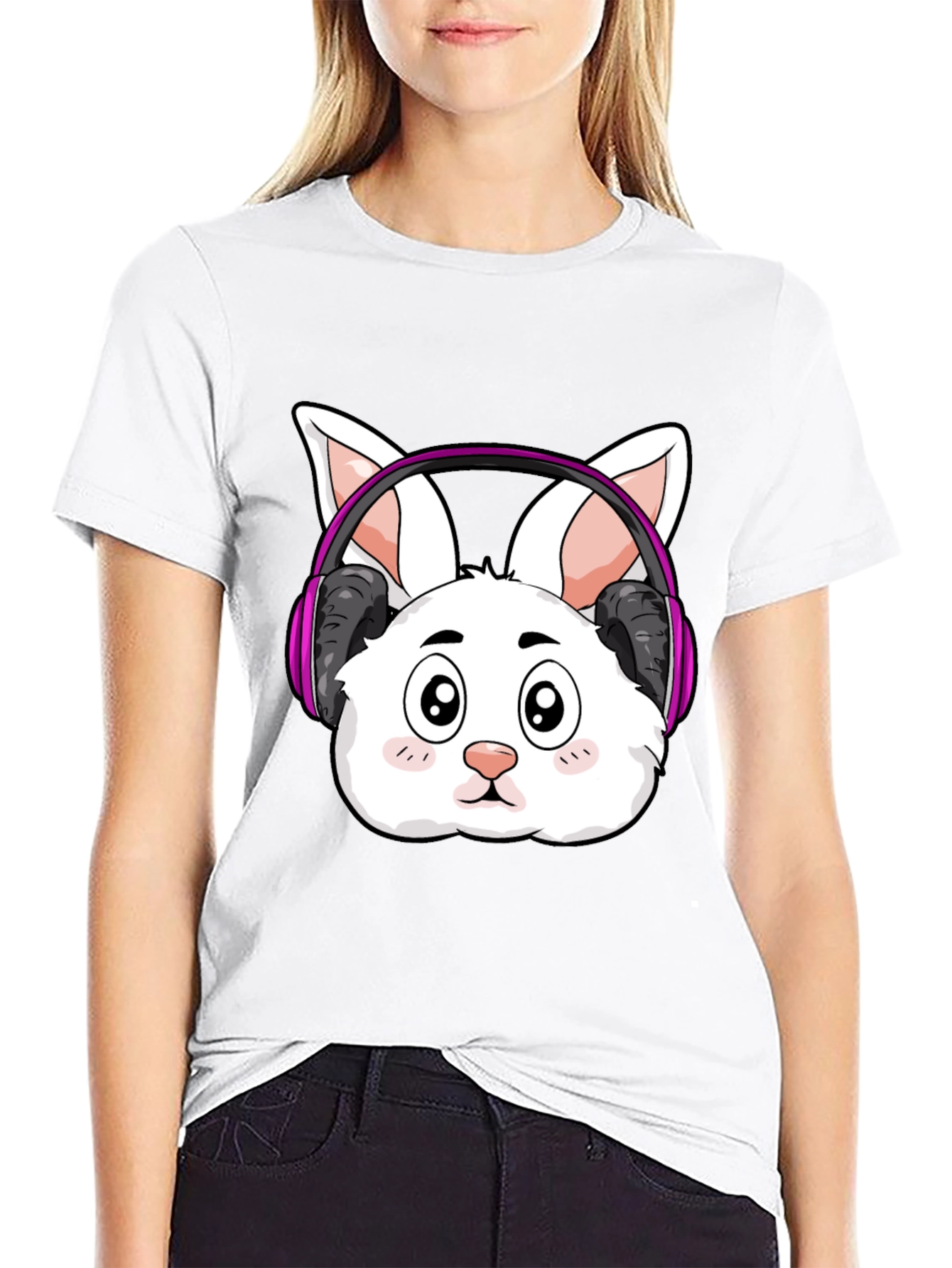 Cute Bunny DJ Black T-Shirt
