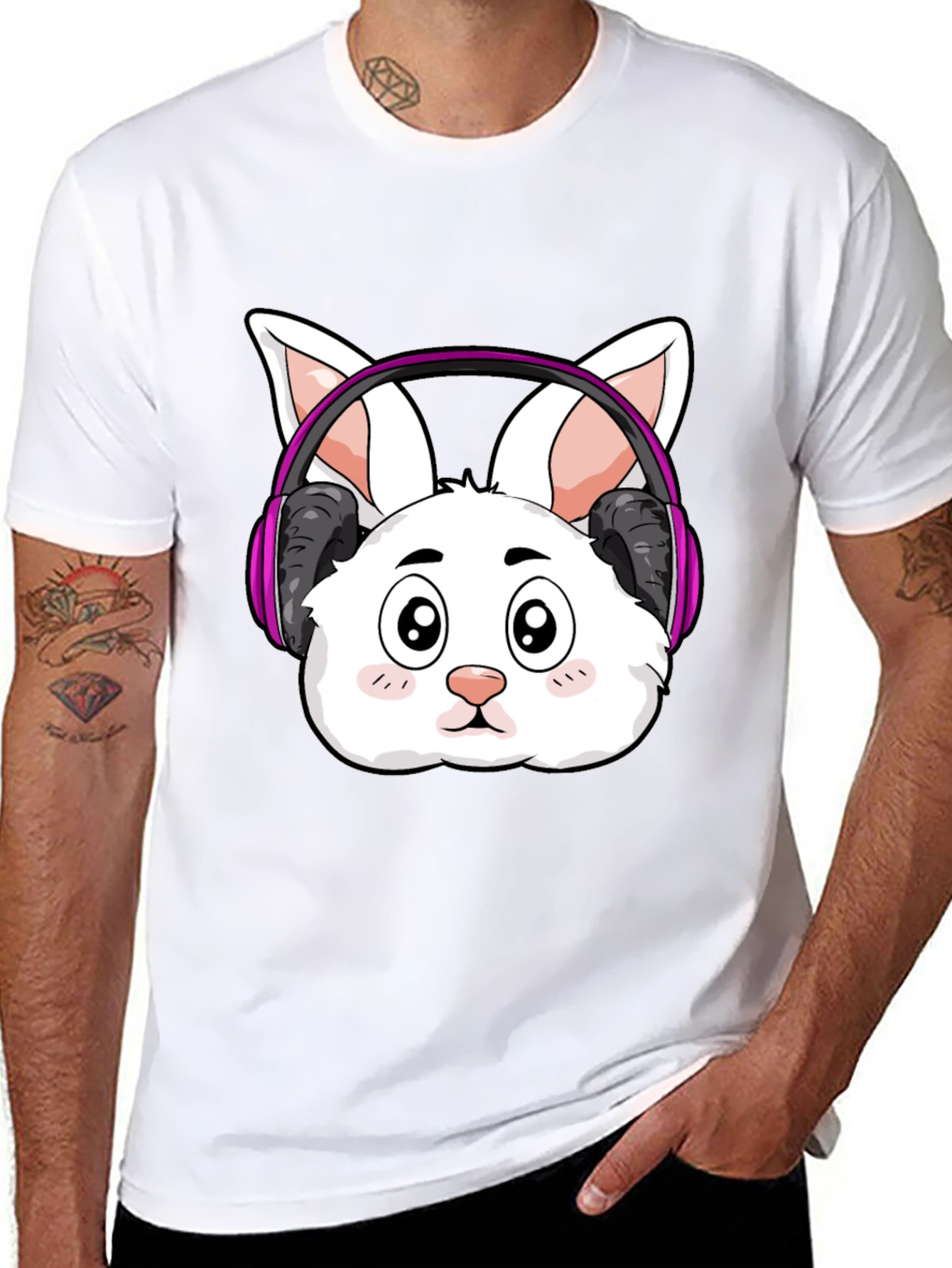 Cute Bunny DJ Black T-Shirt