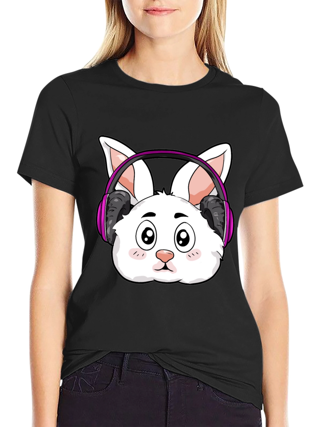 Cute Bunny DJ Black T-Shirt