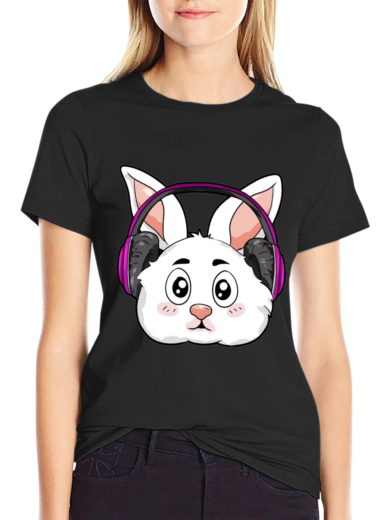 Cute Bunny DJ Black T-Shirt