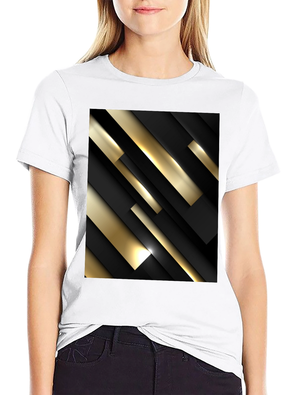 Stylish Black T-Shirt with Abstract Gold & Black Design
