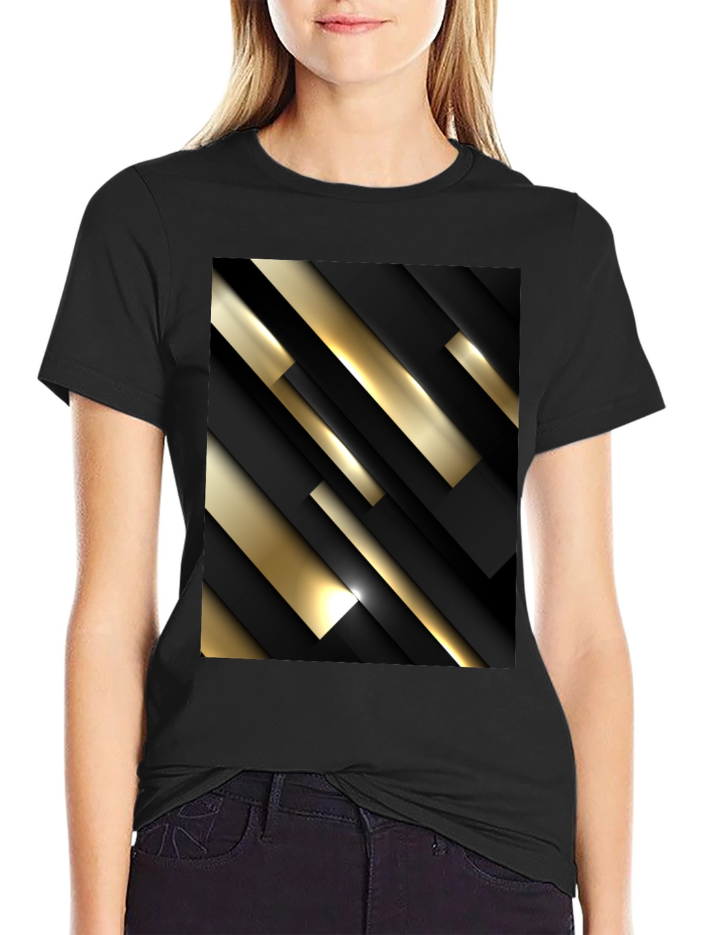 Stylish Black T-Shirt with Abstract Gold & Black Design