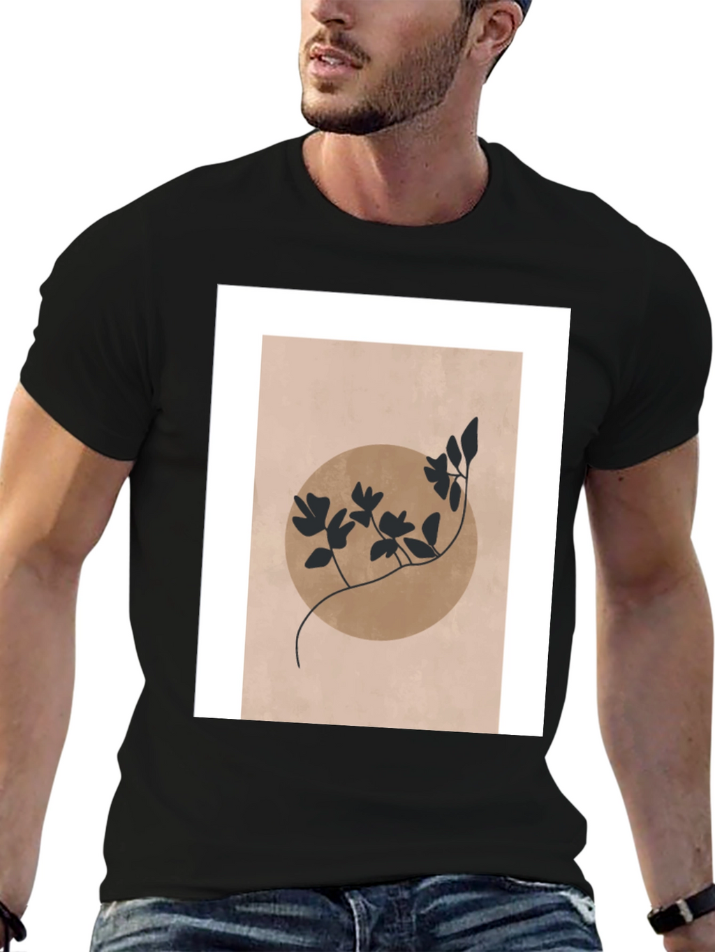 Abstract Floral Graphic Print Black T-Shirt