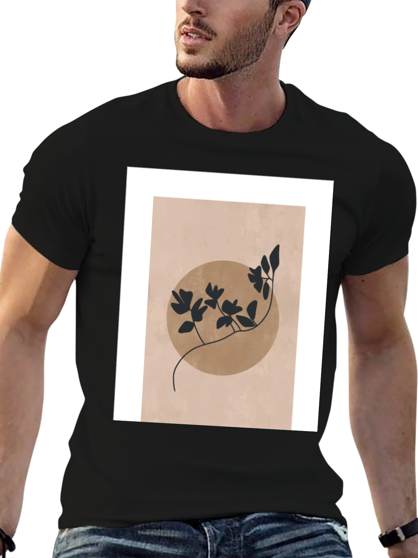 Abstract Floral Graphic Print Black T-Shirt