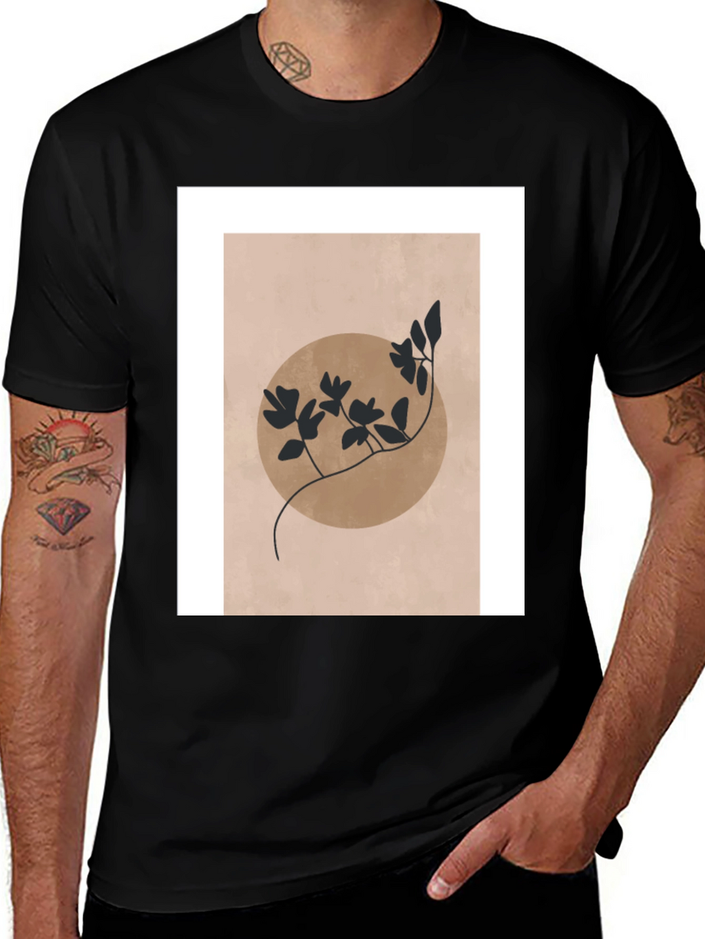 Abstract Floral Graphic Print Black T-Shirt